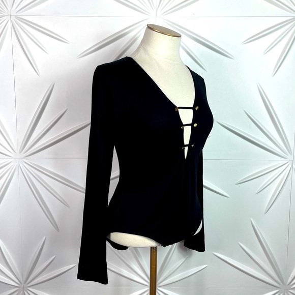 Bodysuit Plunging Neck Line & Gold Buttons - Picture 2 of 9